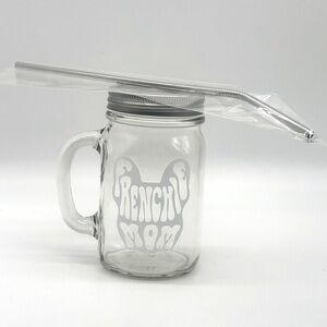 FRENCHIE MOM CUSTOM DRINKING MASON JAR WITH STRAW